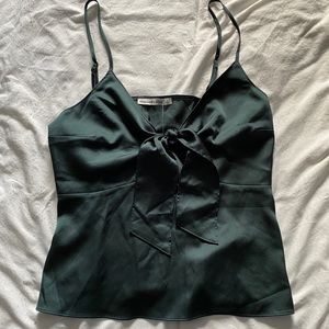 NWT green silk tank with bow